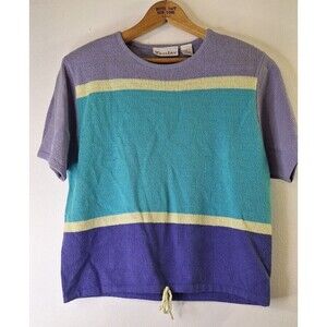 Vtg TANJAY Soft‎ Knit Top Women's M Color Block Pastel 90's Lightweight Festival